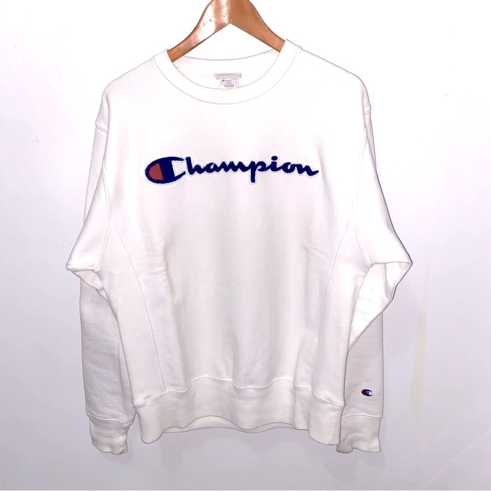 CHAMPION - Reverse Weave Chenille Logo Crewneck (White)